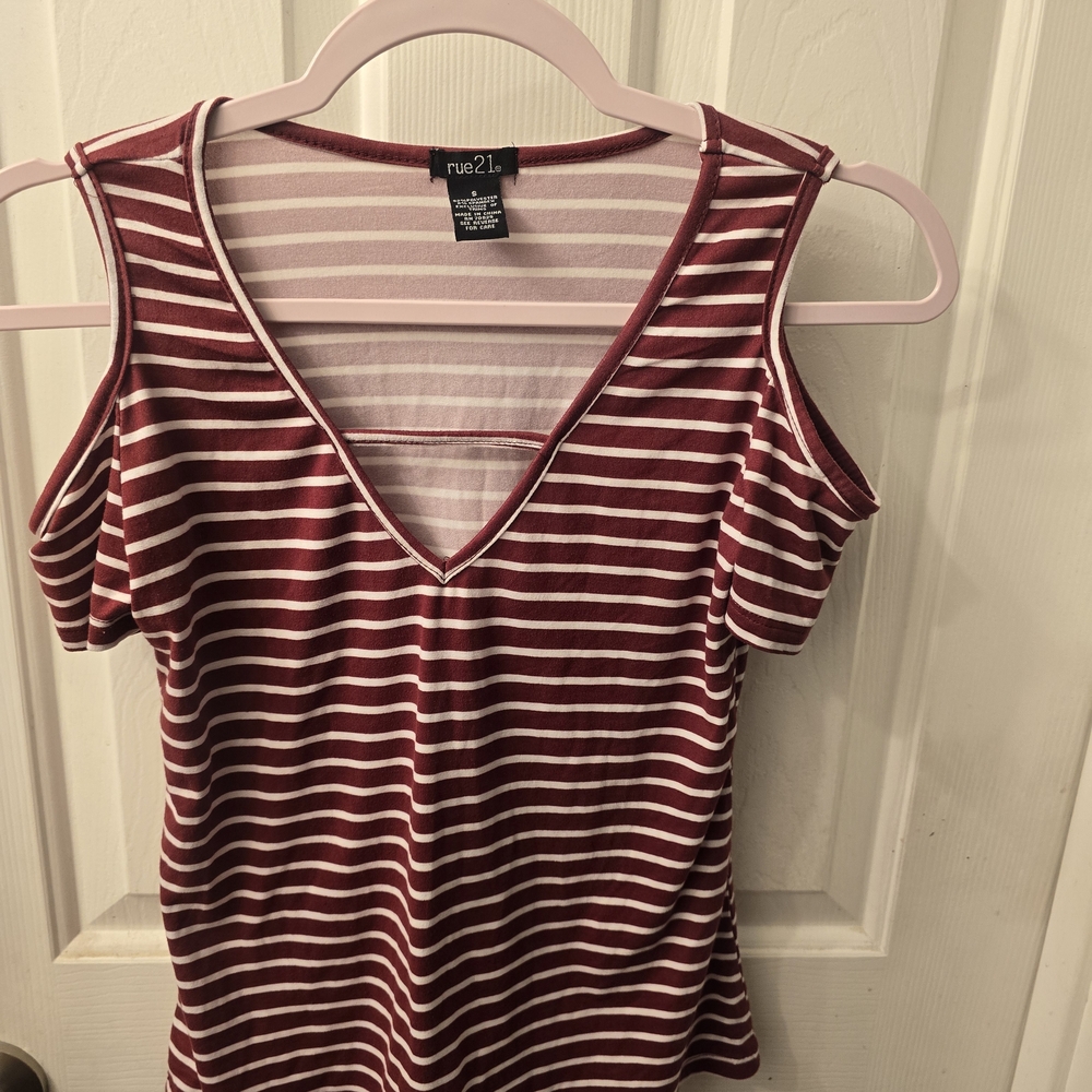 Rue21 Burgundy and White Striped Top